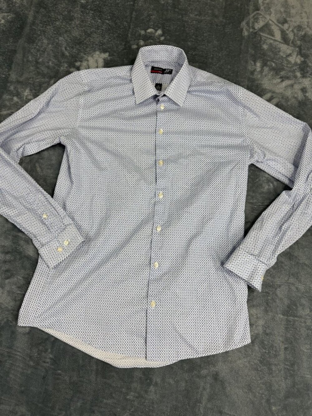 J.Ferrar Mens Blue White Slim Fit Long Sleeve Button-Up Dress Shirt M